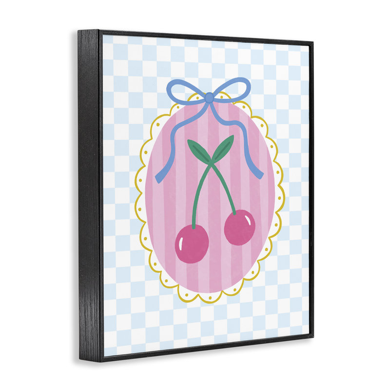 Sweet Cherries sur damier, art numérique par Nina Seven, H 30 po x l 24 po, Giclée encadrée noir minuit
