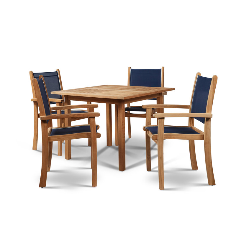 Pearl 5 Piece Sunbrella Dining Set, Blue