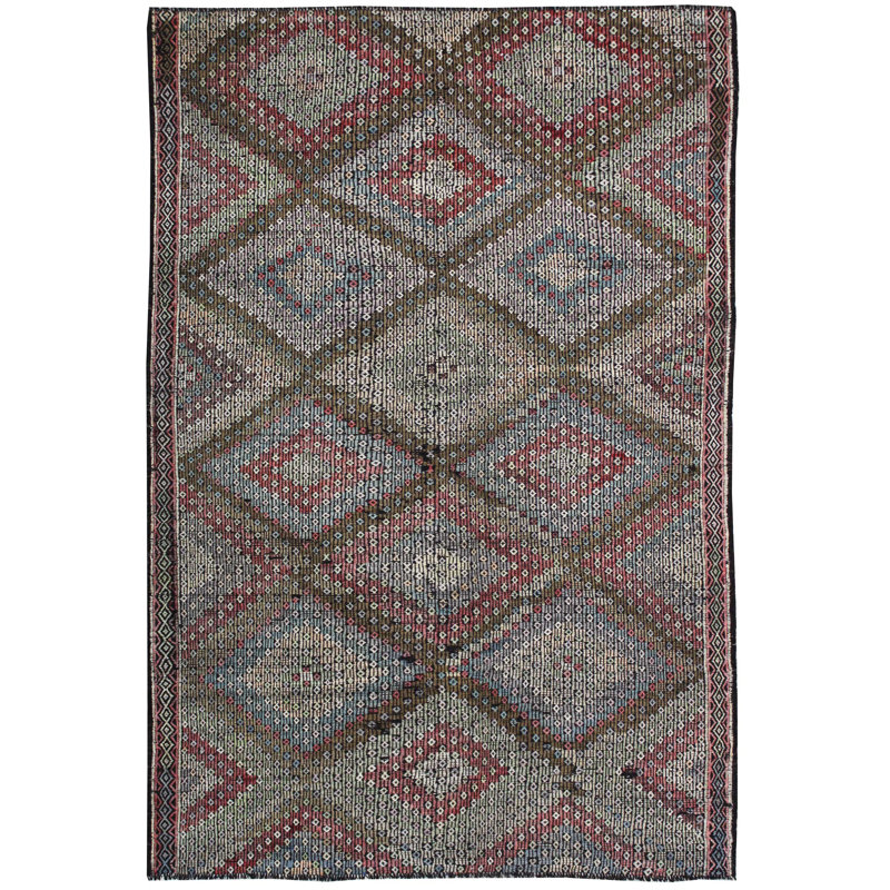 Tapis unique framboise / ivoire / brun / olive de 6 pi 3 po x 9 pi 1 po Jijim