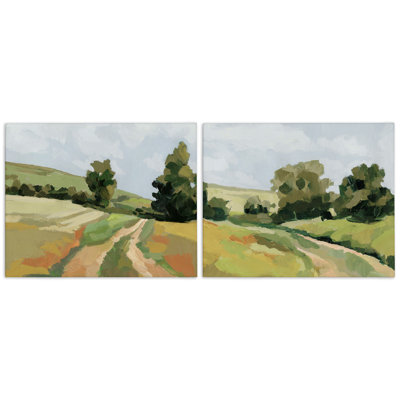«Abstract Country Road Landscape», ensemble de 2 toiles d'art sur toile par Victoria Barnes