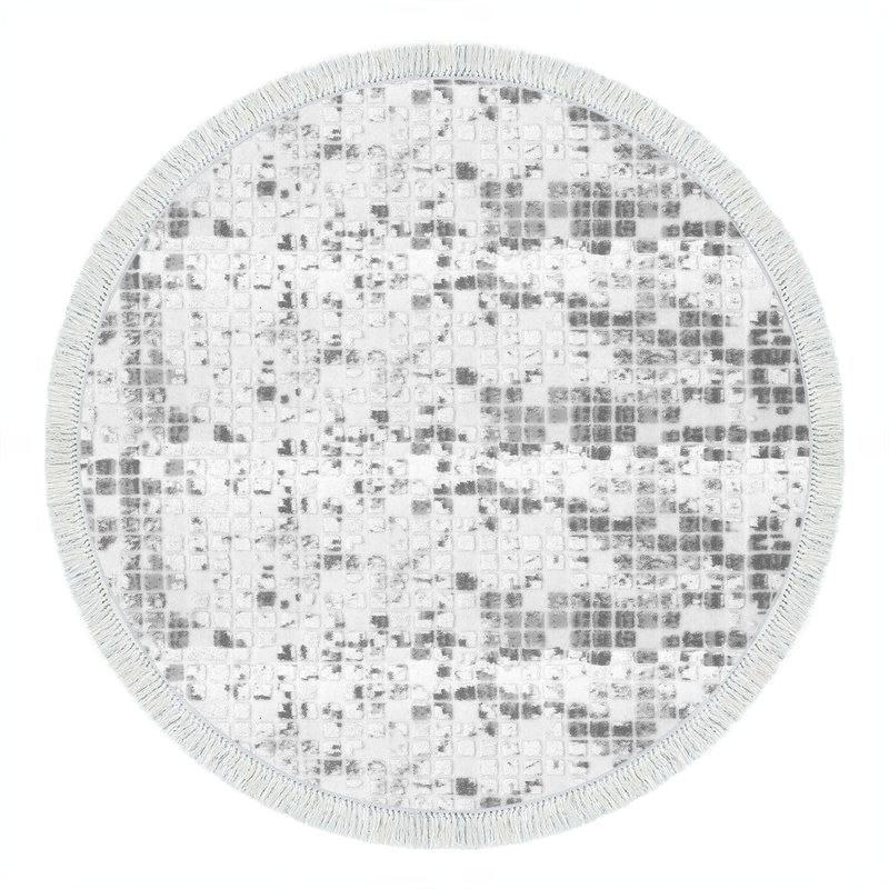Elver Machine Woven Polyamide Area Rug in Gray/White, Round 2'11"