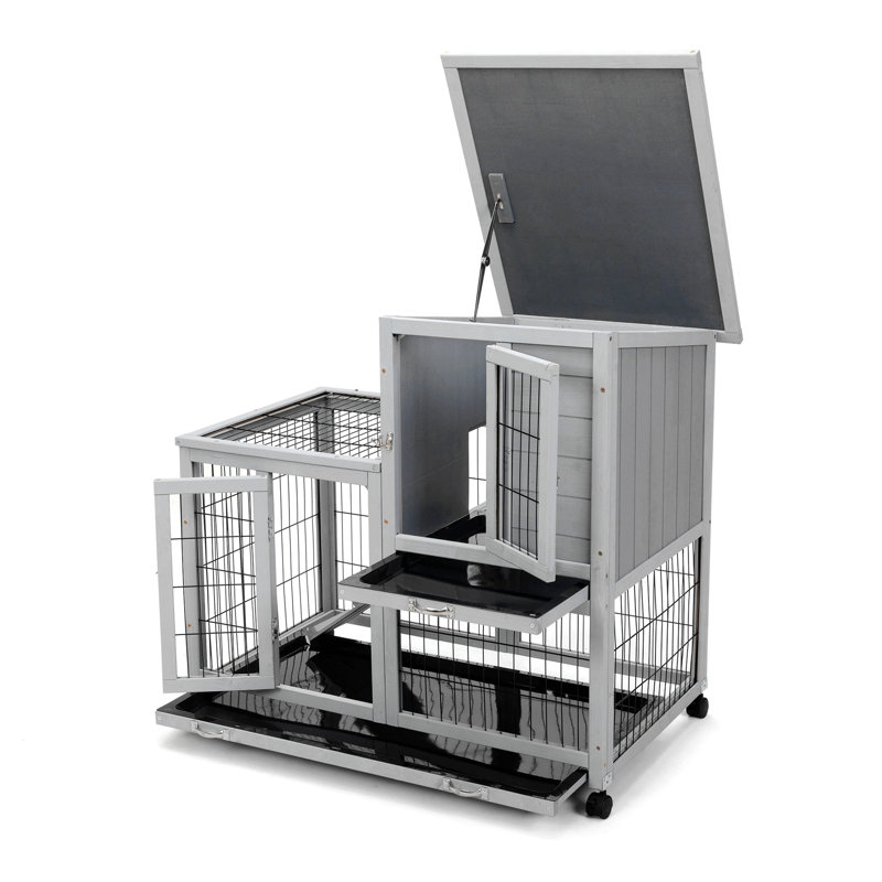 Cage à 2 niveaux avec 4 roulettes, Gris