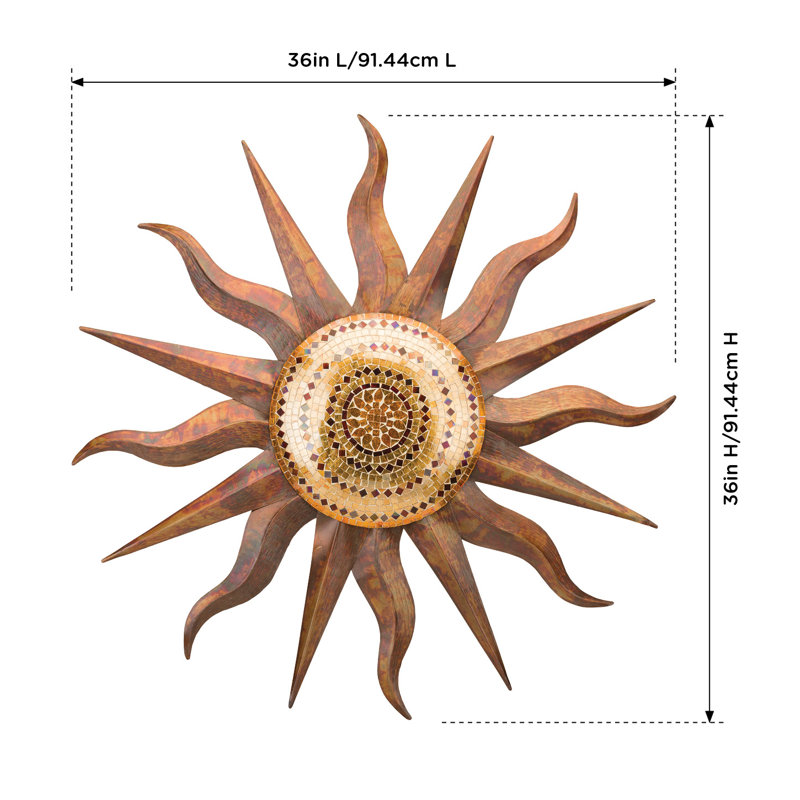 36" Copper and Gold Sunburst Metal Wall Sculpture