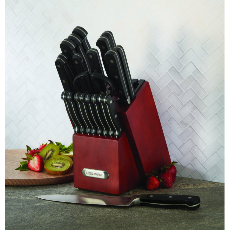 Farberware 15-Piece Forged Triple Riveted Knife Block Set, High  Carbon-Stainless Steel Kitchen Knives, Razor-Sharp Knife Set with Wood  Block, Black