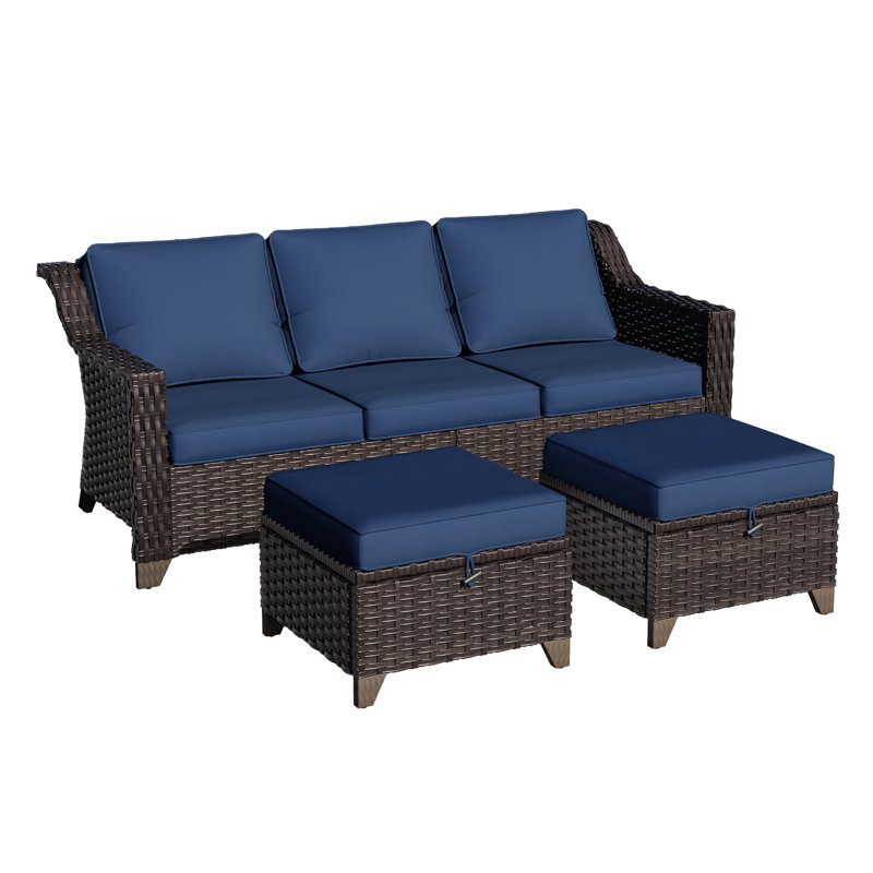 77'' Wide Wicker Outdoor Patio Sofa, Blue