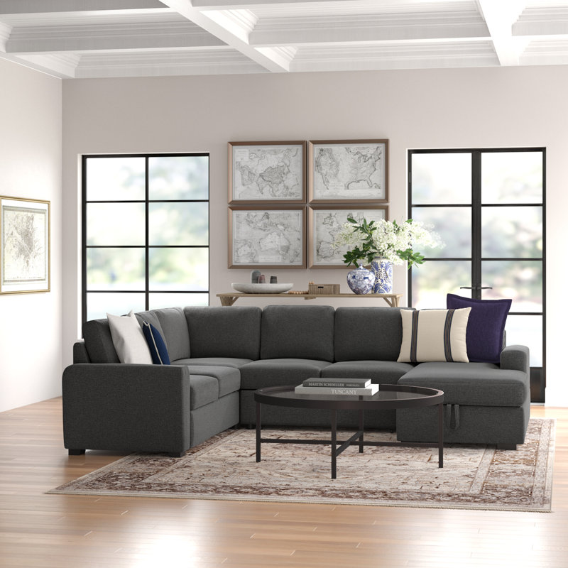 Ketterman Upholstered U-Shaped Sectional Left Hand Facing, Dark Gray Linen Blend