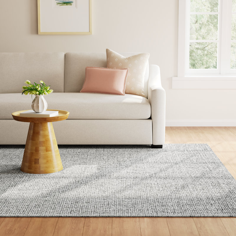 Tapis gris / blanc en laine touffeté et fabriqué à la main Britley, Rectangle 8 pi x 10 pi