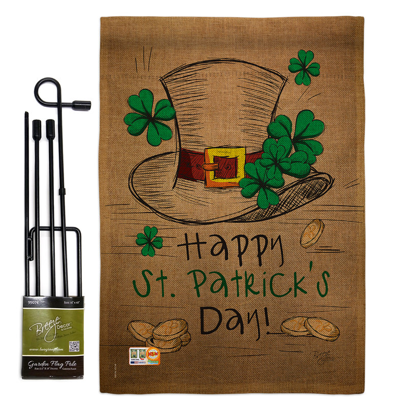 "st patrick" , impression en polyester de 2 côtés 18,5 x 13 po ensemble de drapeau