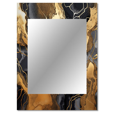 Gold and grey marble glimmering galaxies I - Fractal Mirror, Modern Unique Wall Mirror, Printed Metal Art