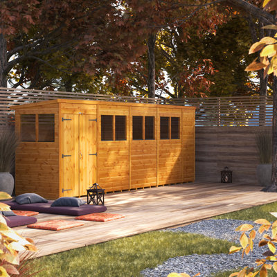 Powersheds 18 x 4ft Timber Tongue & Groove Pent Garden Shed, Double Doors