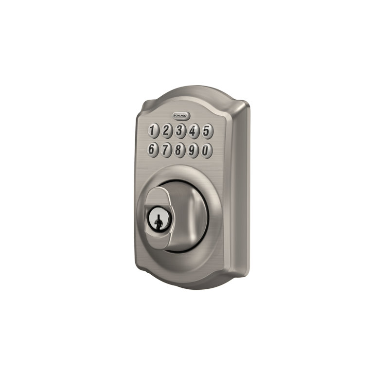 Schlage Keypad Deadbolt with Camelot Trim, Satin Nickel, Yes