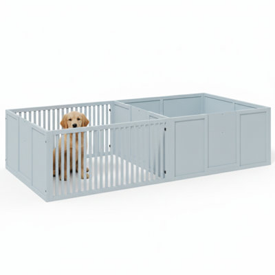 Matelas de maternité pour chiens avec portes amovibles, offrant confort pour la mère, pouvant être utilisé comme aire de jeu intérieure pour chiots, dimensions 81 par 39 par 20 pouces, couleur grise