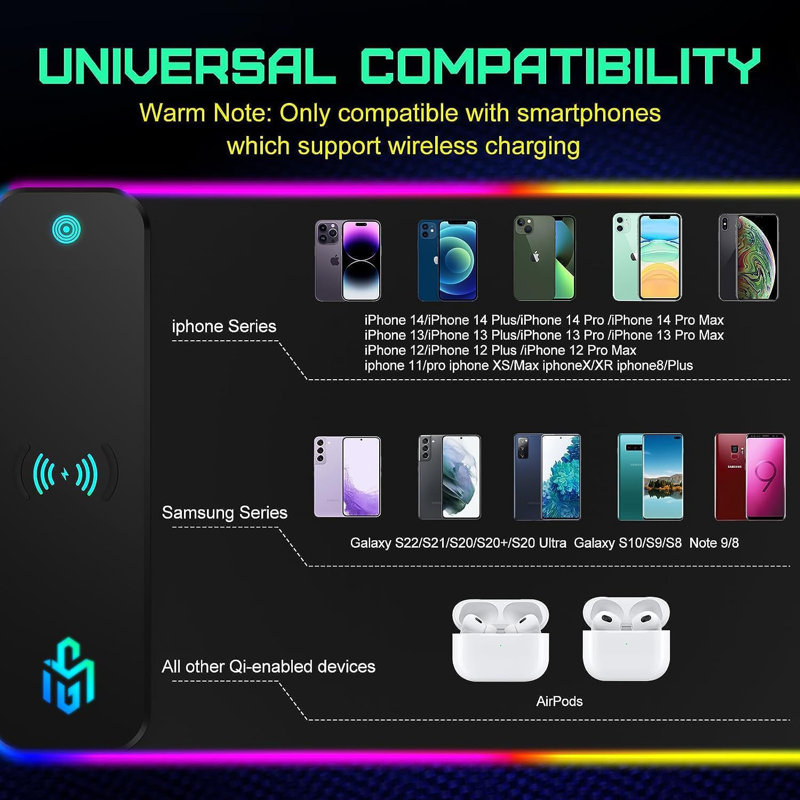 Wireless Charging RGB Gaming Mouse Pad 15W, LED Mouse Mat 800X300x4mm, 10 Light Modes Extra Large Mousepad Non-Slip Rubber Base Computer Keyboard Mat For Gaming, Macbook, PC, Laptop, Desk