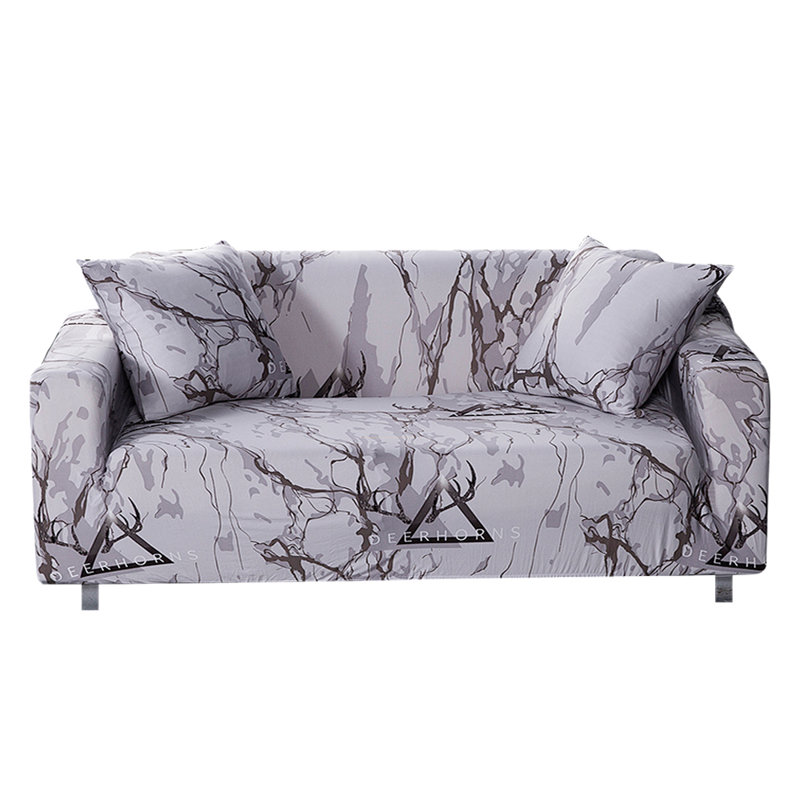 Housse pour canapé à coussins carrés/rectangulaires, Mélange de polyester gris marbre, 35"-55"