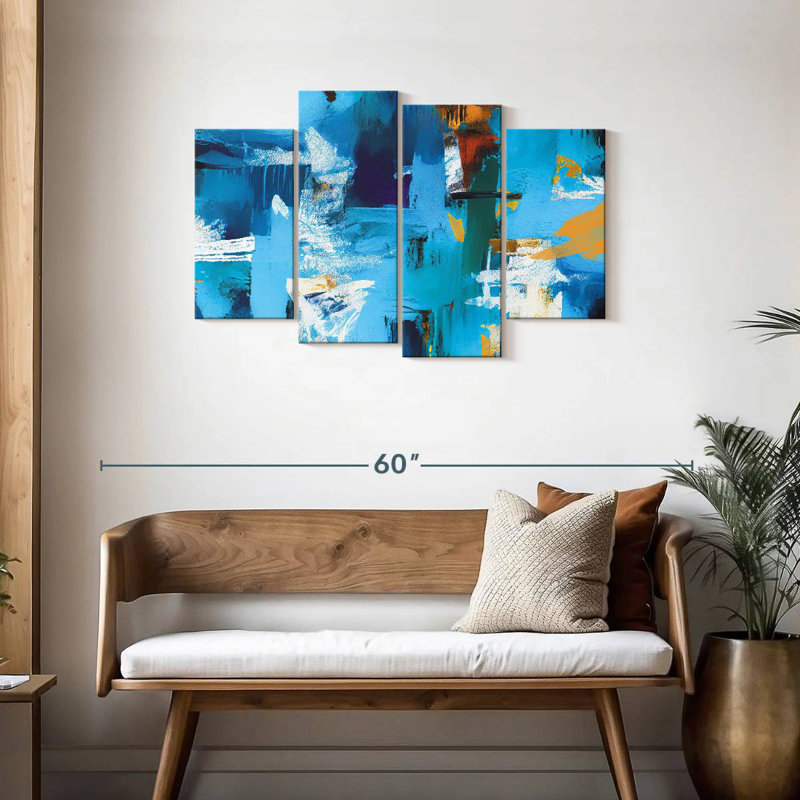 Avery, rayures abstraites sur fond bleu, H 27 po x l 43 po