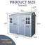 Remise de rangement extérieure 8 pi x 4 pi avec deux fenêtres et deux portes, remise en plastique avec plancher pour Gargen, patio, cour, pelouse-129466282