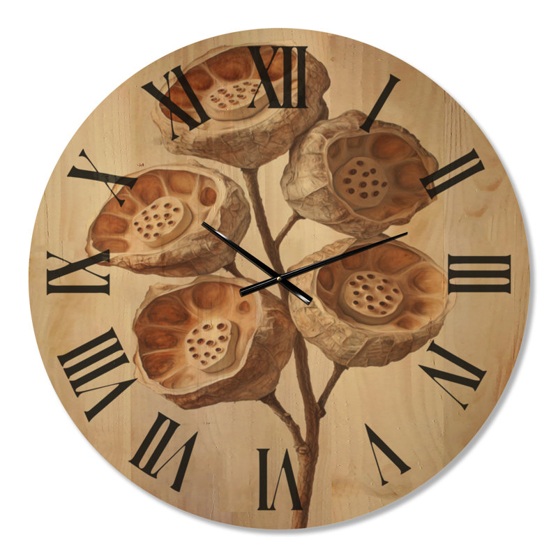 Gousse de lotus séchée - Horloge murale silencieuse en bois japonais japonais brun, Extra Large