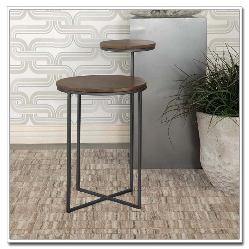 Table d'appoint naturelle et bronze industriel à 2 niveaux