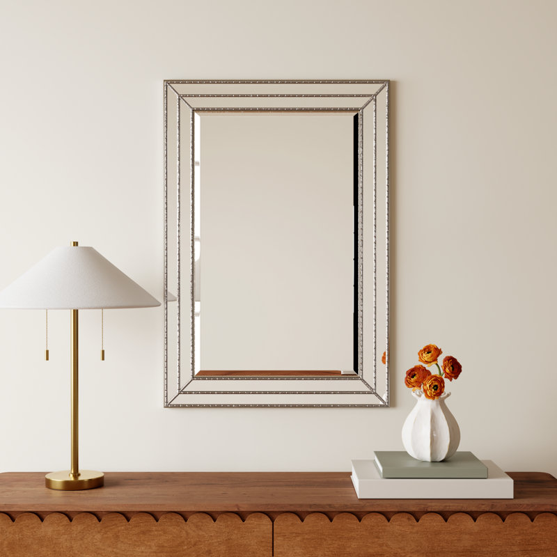 Almyra Glass Rectangle Mirror, Metallic Silver