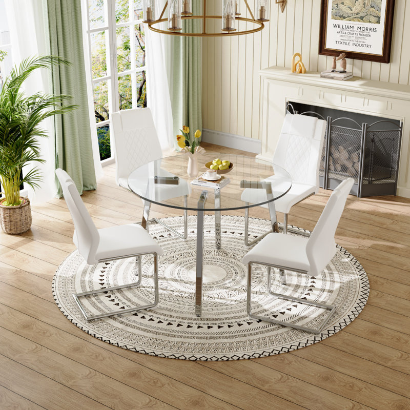Ensemble repas en verre, 5, Argent, Blanc / argent