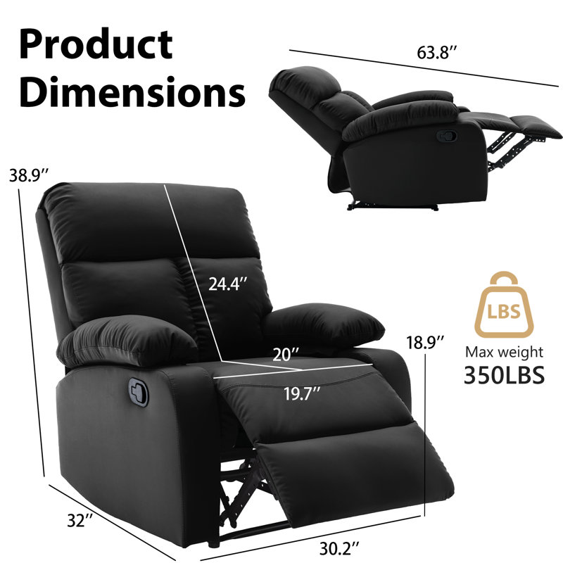  Faux Leather Nursery Rocker Recliner ,swivel Recliners For Small Spaces, Living Room Recliner With Overstuffed Arm And Back-Black