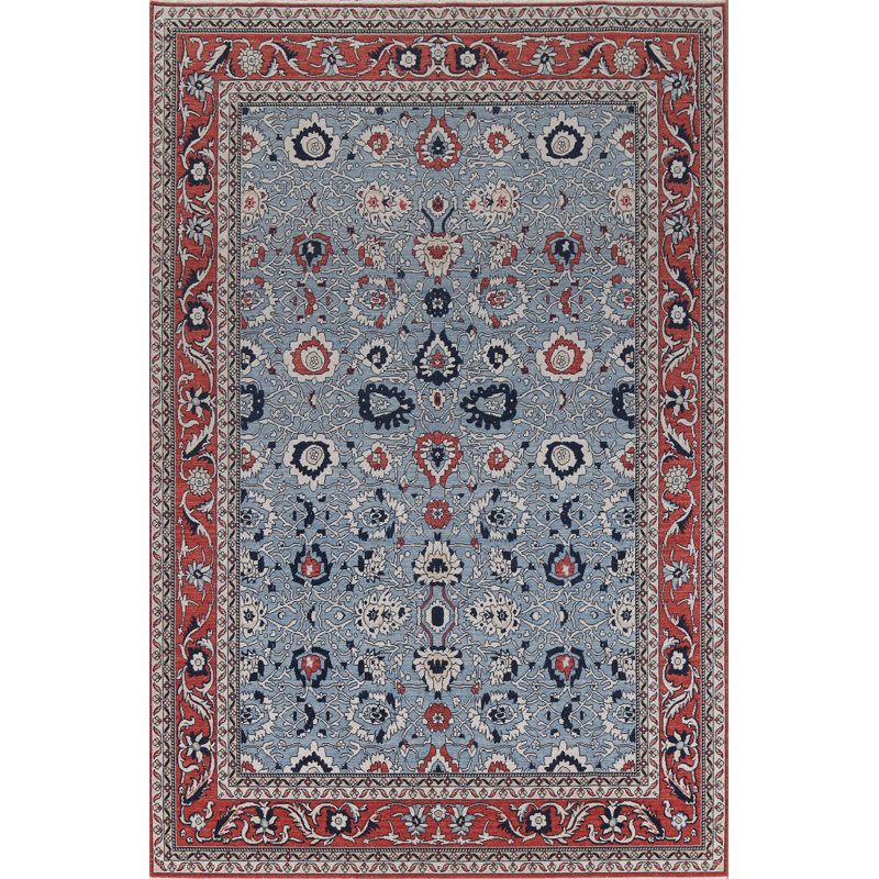 Tapis beige / ivoire / bleu en laine noué à la main de conception unique 9 pi x 11 pi 9 po