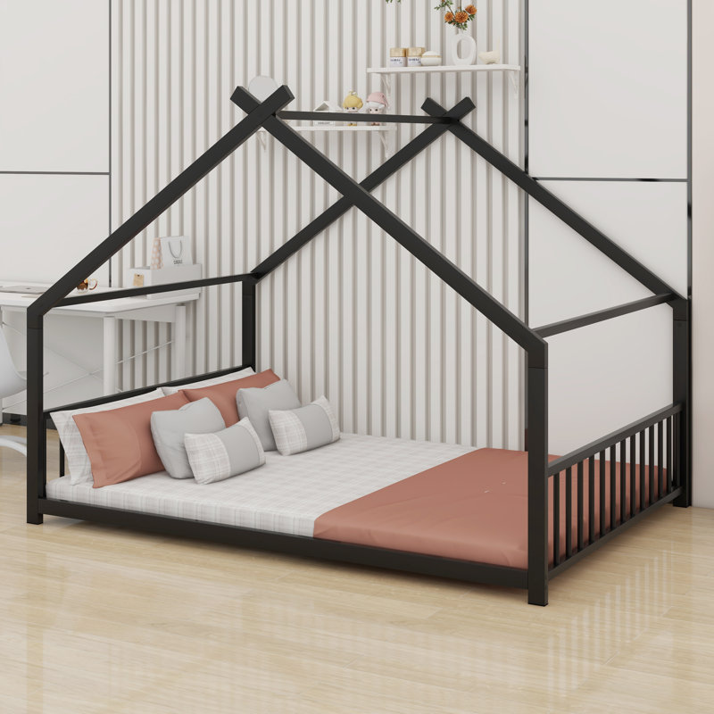 Metal House Bed, Full , Black