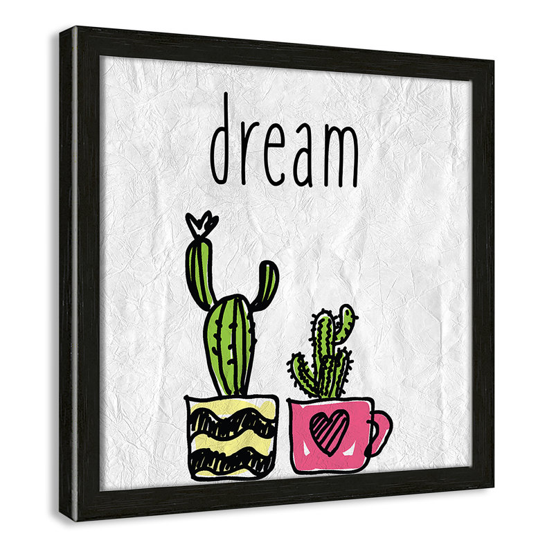 «Cacti A», art encadré, 12" H x 12" W x 1.18" D, Cadre boîte à grain de bois noir