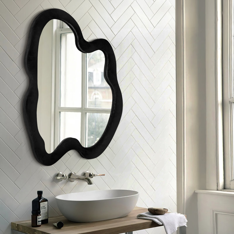 Miroir mural en bois massif, 28 po x 20 po, Noir
