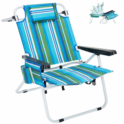 Chaise de plage inclinable à 5 positions pour adultes, capacité de 350 lb, portable pliable avec sac isotherme et sangles de sac à dos