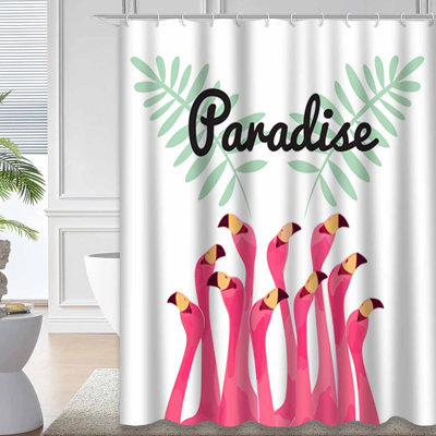 Waterproof Abstract Watercolor Animal Flamingo Floral Shower Curtain with 12 Hooks