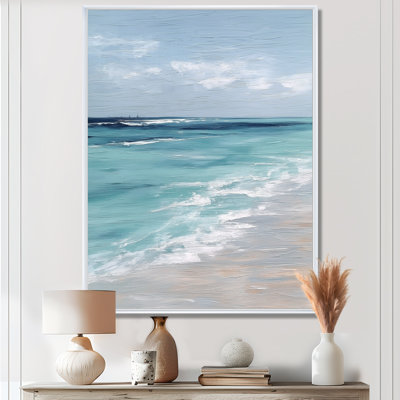 «Blue and White Coastal Beach Wonder», art mural sur toile, encadré blanc