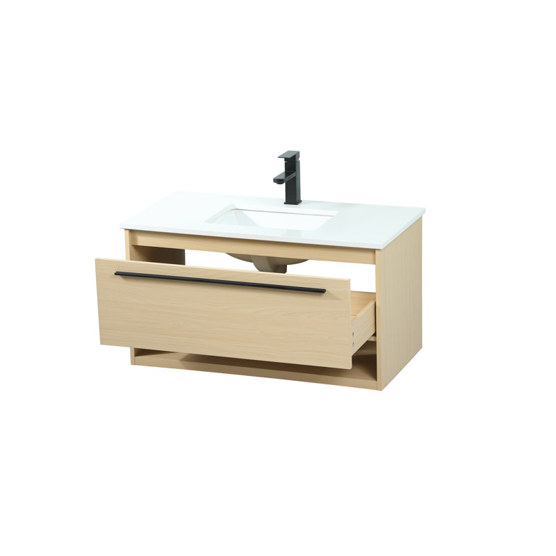 Meuble-lavabo simple 36 po avec plateau en marbre Roman, Érable