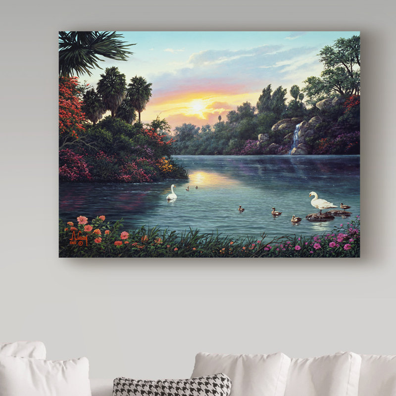 Fikes «River Scene», reproduction de peinture à l'huile sur toile tendue, H 24 po x l 32 po