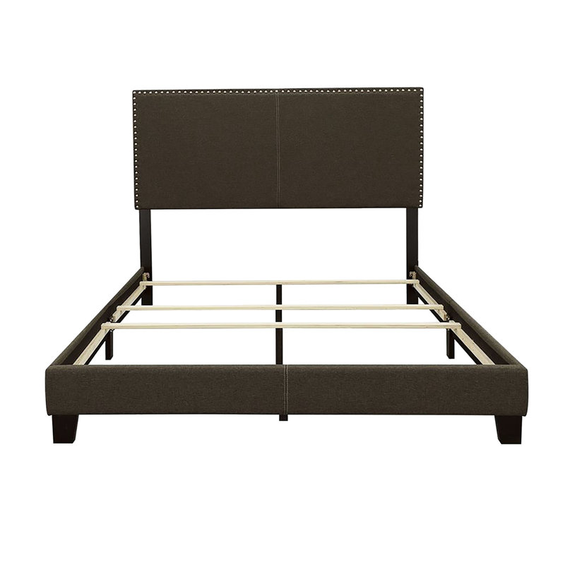 Lit simple en tissu gris anthracite stable et base en bois massif, Gris anthracite, Lit simple