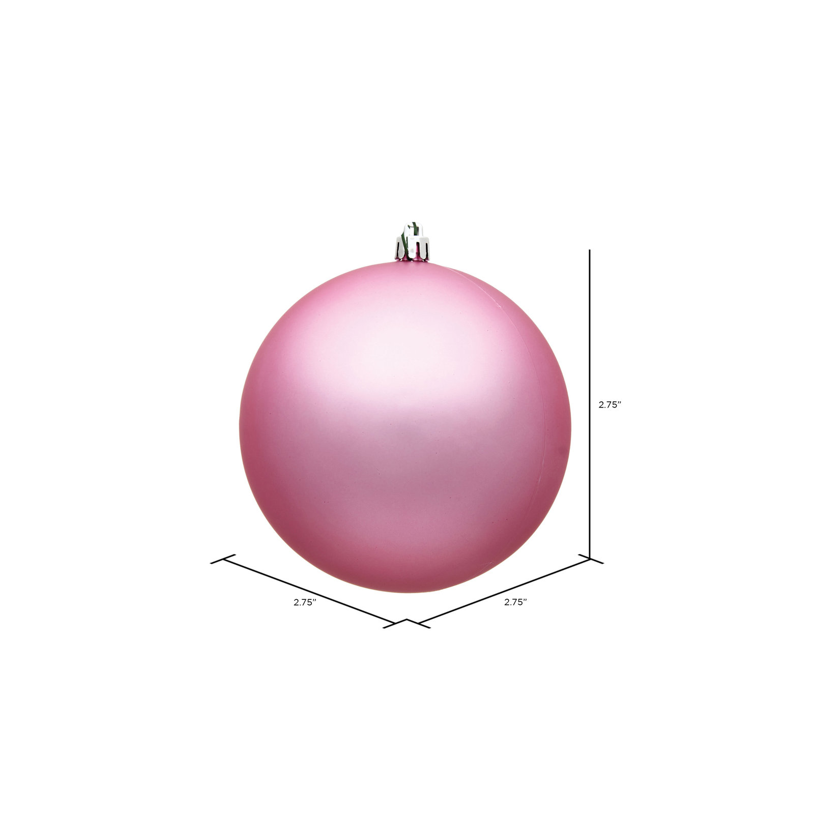 Holiday Décor Ball Ornament, 2.75" H x 2.75" W x 2.75" D, Matte Pink