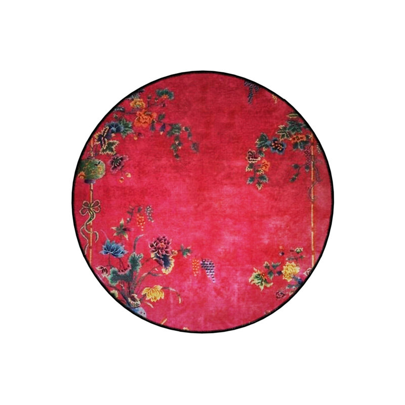 Colorful Branch And Flower Detailed Woven Base Modern Decorative Carpet, Round 2'8"