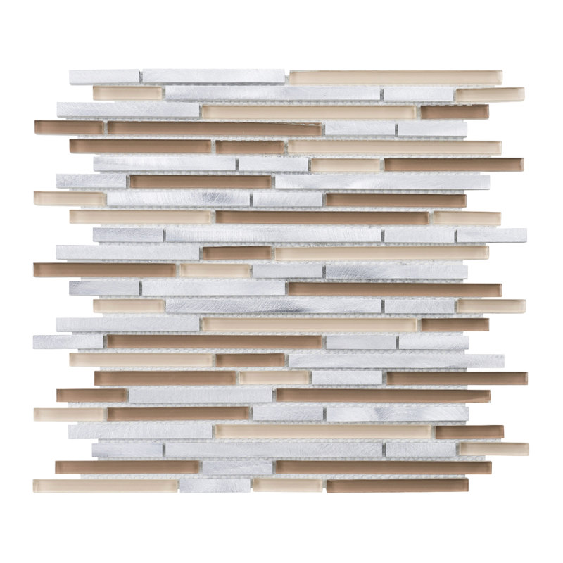 Beige Glass Metal Aluminum Linear Mosaic Sheet Tile By Modket