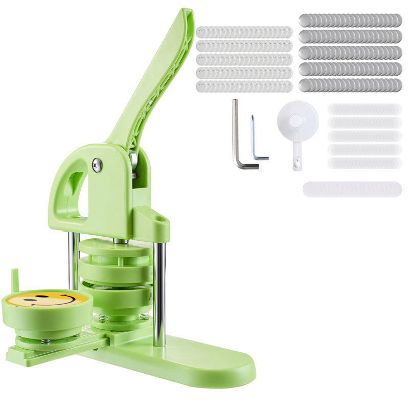 Machine à boutons, 2,95 po, broches en plastique avec pièces de boutons de 100 pièces, coupe-cercle et livre magique, poignée ergonomique renforcée, pour badges de bricolage, épingles personnalisées et porte-clés, vert