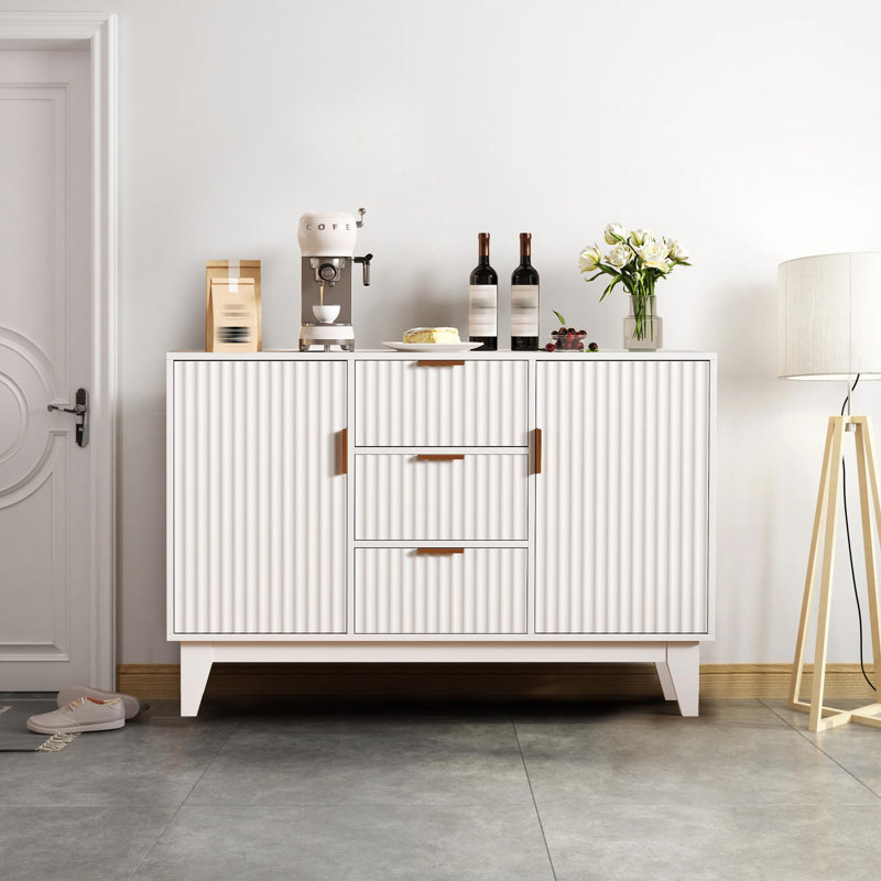 Modern Wooden Sideboard Buffet Cabinet with 3 Drawers, 2 Doors & Adjustable Shelves – 47.2" Storage Cabinet for Living Room, Kitchen & Entryway