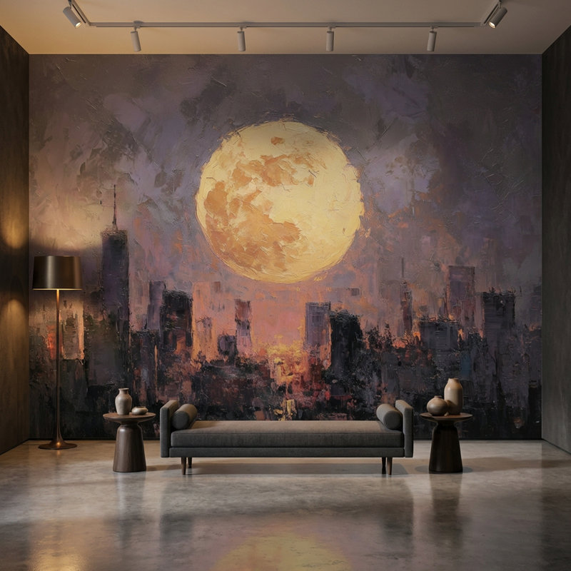 Rouleau de papier peint mural Cityscape Moon, Textured Non-Pasted, 100 po x 96 po