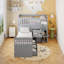 Lit mezzanine simple en L et lit plateforme simple avec 7 tiroirs et garde-corps complets en L (gris)