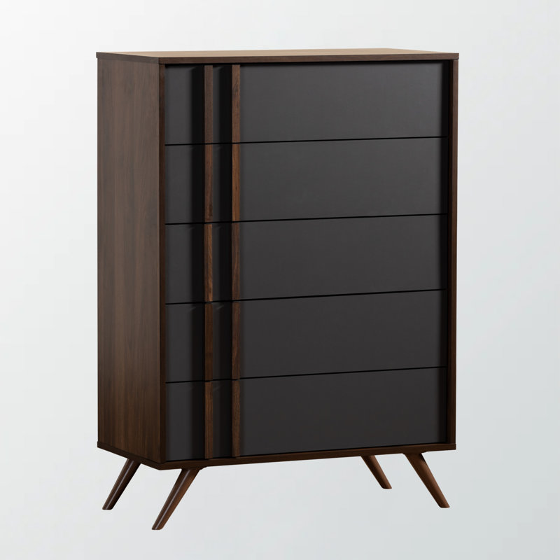 Jovi Brown Finish 5-Drawer Bedroom Chest With PVC Handles, 44.41" H X 31.37" W X 15.45" D