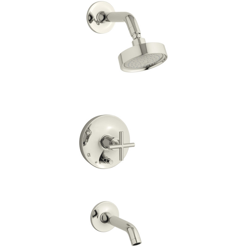 Purist® Pressure-Balancing Thermostatic Tub and Shower Faucet, Vibrant Polished Nickel, Cross Handle, 2.5 GPM