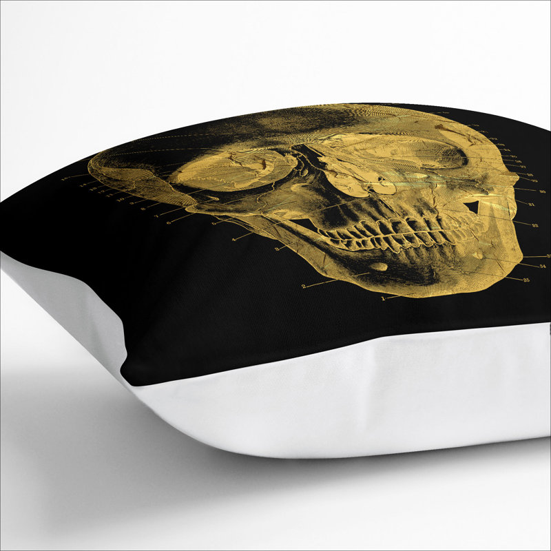 Black Twilight Skull in Gold Scatter Cushion, White, 40cm H x 40cm W x 15cm D