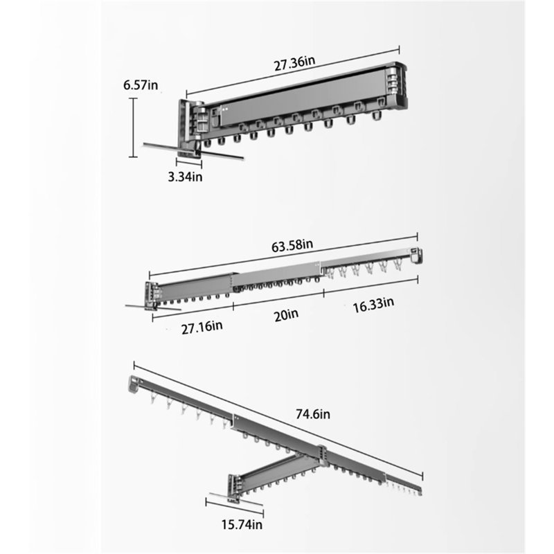 Portant à vêtements compact rétractable Aerowing, H 6,57 po x l 63,58 po x P 15,47 po