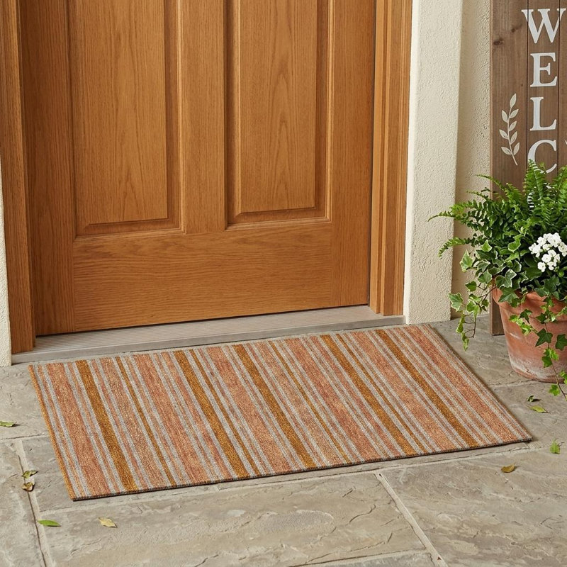 Tapis intérieur antidérapant à rayures beige et orange 2 pi x 3 pi