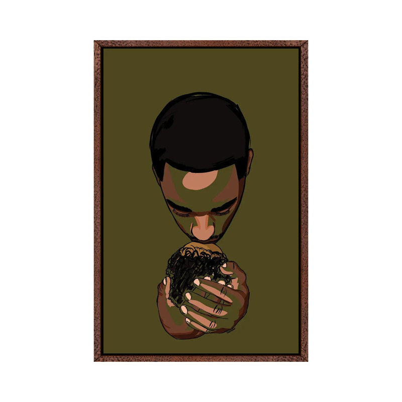 Daddy’s Baby II - Green by NoelleRx - Print on Canvas, 66.04 cm H x 45.72 cm W, Classic Brown Wood Framed
