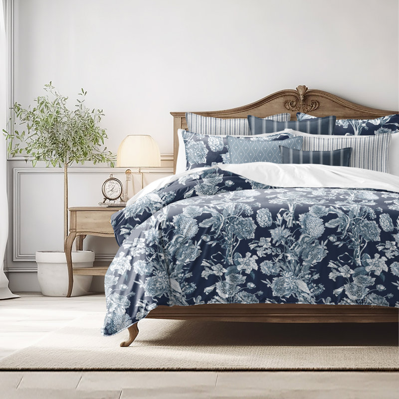 Alexandria Indigo Cotton Duvet Cover Set, Full Duvet Cover + 7 Additional Pieces