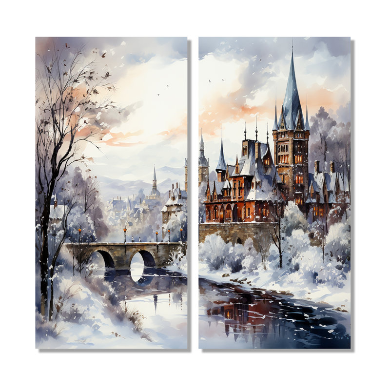 Merveilleux village d'hiver à Noël III - décoration murale traditionnelle blanche, 32" H x 32" W, Wrapped Canvas